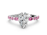 White gold Pear Cut Diamond Ring with Marquise and Round with Pink Sapphire side stone Side Stones and Four-Prong Setting_18