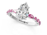 White gold Pear Cut Diamond Ring with Marquise and Round with Pink Sapphire side stone Side Stones and Four-Prong Setting_7