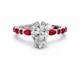 White gold Pear Cut Diamond Ring with Marquise and Round with Ruby side stone Side Stones and Four-Prong Setting_36
