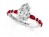 White gold Pear Cut Diamond Ring with Marquise and Round with Ruby side stone Side Stones and Four-Prong Setting_49