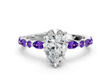 White gold Pear Cut Diamond Ring with Marquise and Round with Tanzanite side stone Side Stones and Four-Prong Setting_36