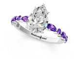 White gold Pear Cut Diamond Ring with Marquise and Round with Tanzanite side stone Side Stones and Four-Prong Setting_37