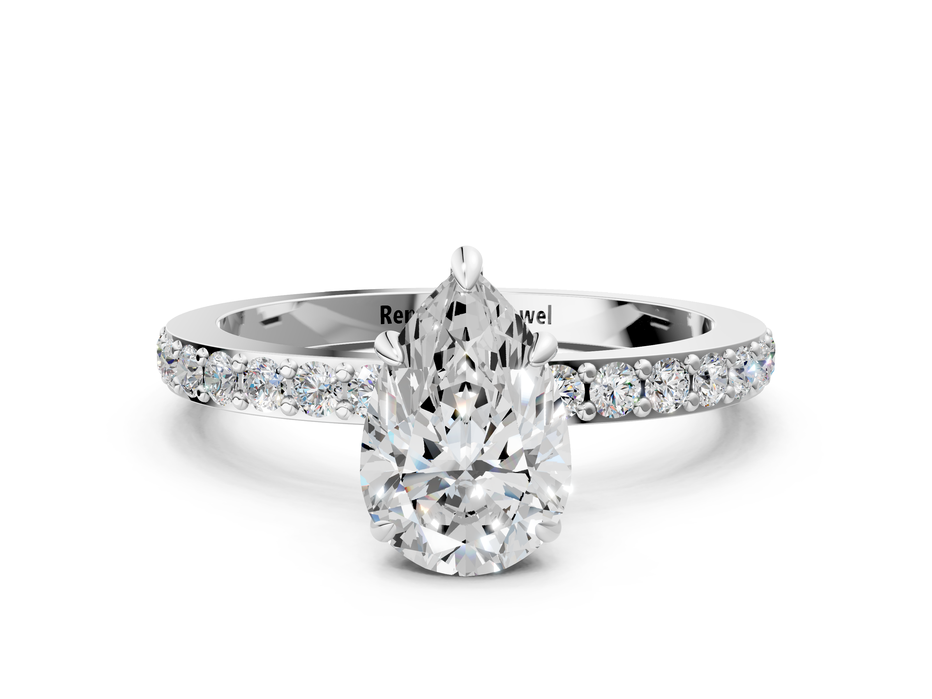 White gold Pear Cut Diamond Ring with Pavé Band and Four-Prong Setting_89