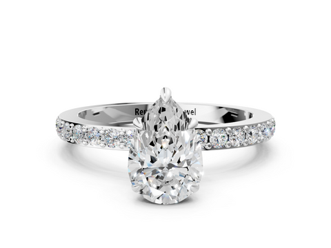 White gold Pear Cut Diamond Ring with Pavé Band and Four-Prong Setting_89