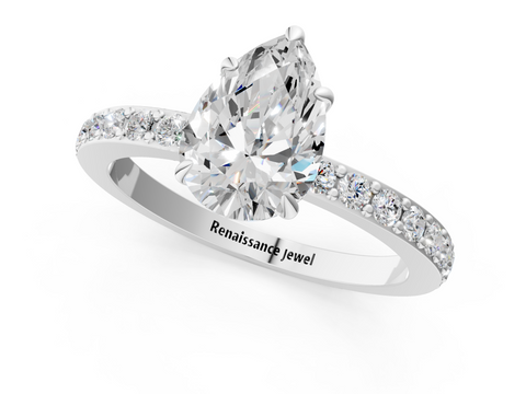 White gold Pear Cut Diamond Ring with Pavé Band and Four-Prong Setting_90