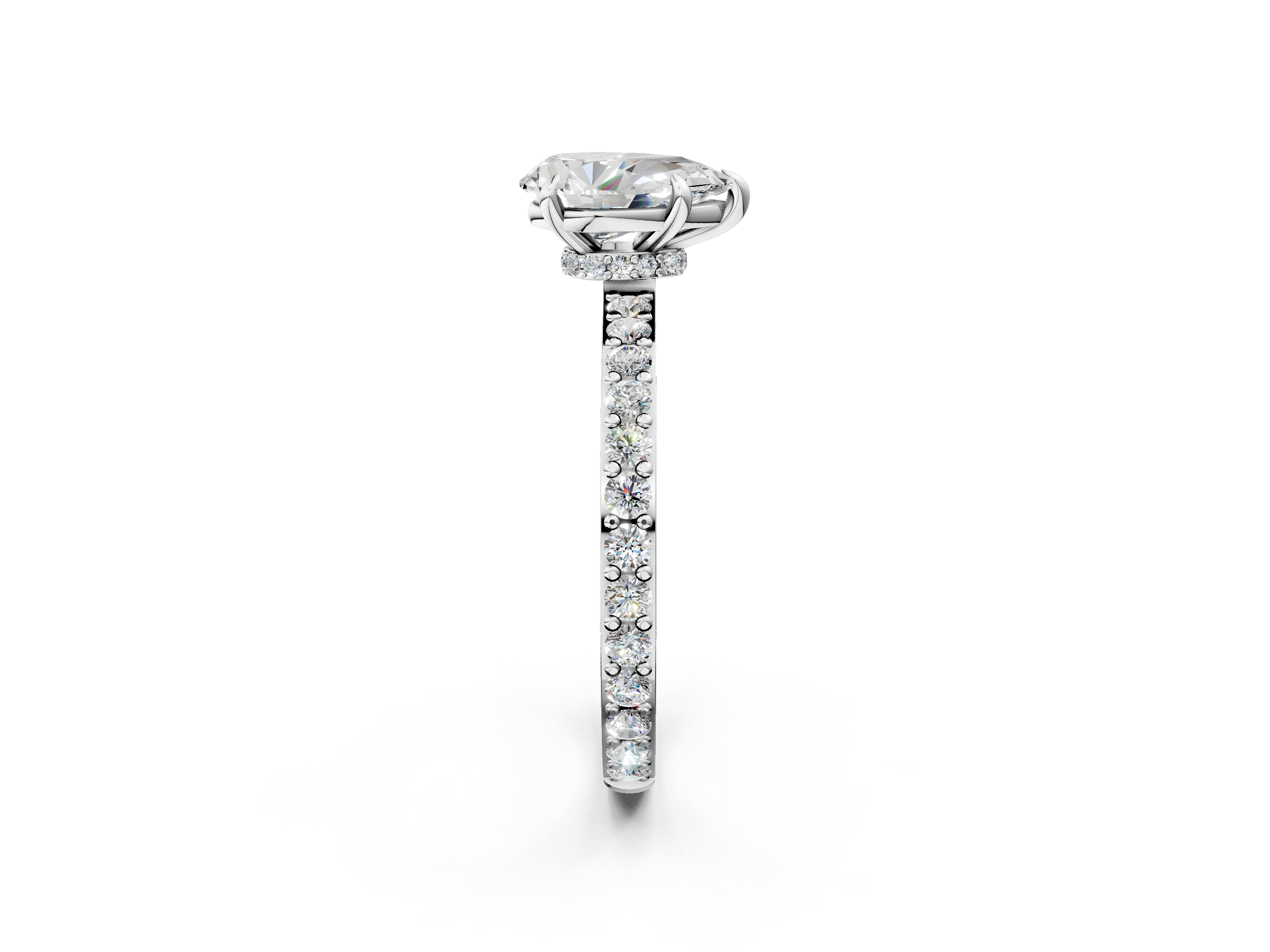 White gold Pear Cut Diamond Ring with Pavé Band and Four-Prong Setting_91