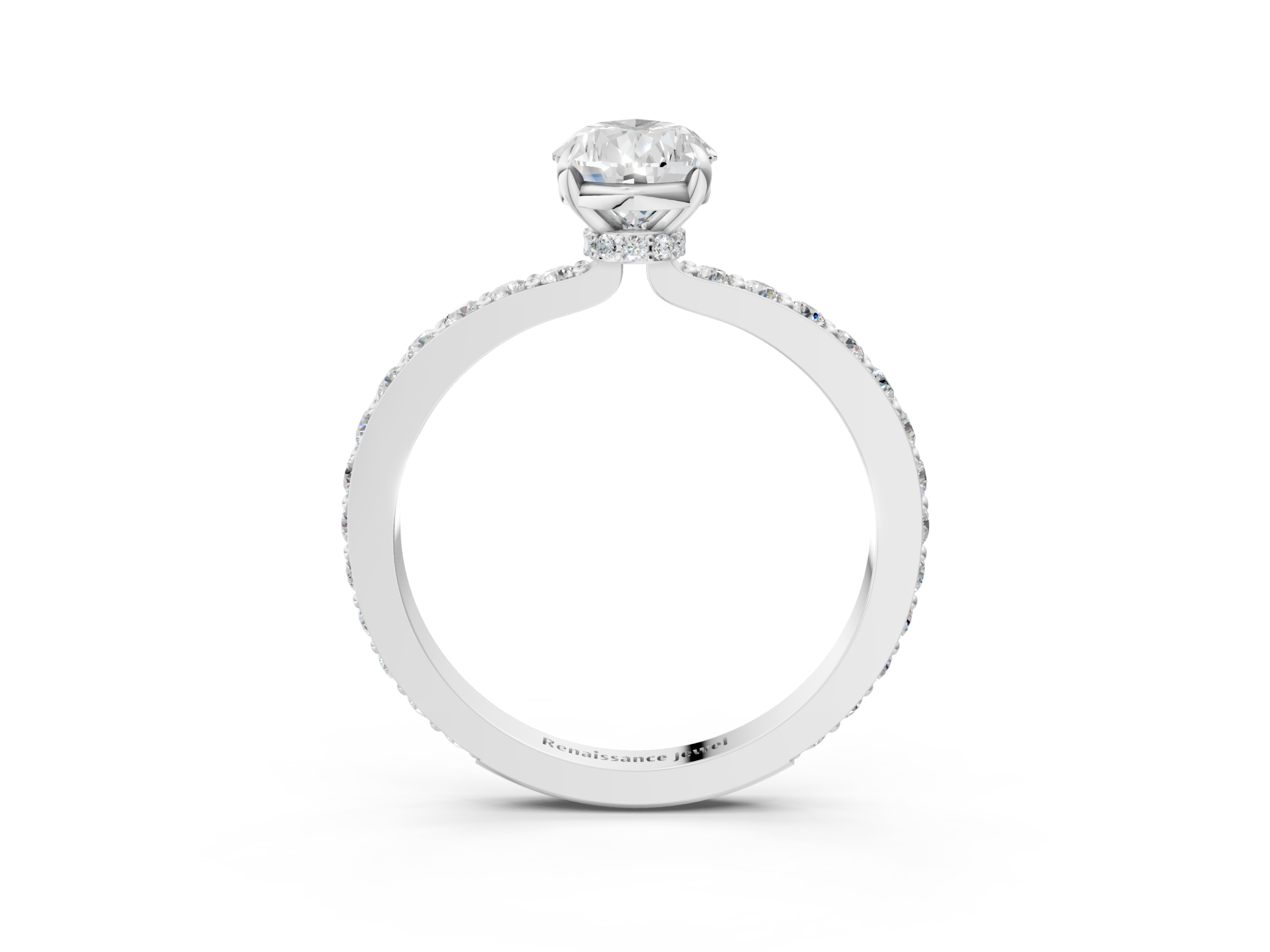 White gold Pear Cut Diamond Ring with Pavé Band and Four-Prong Setting_92