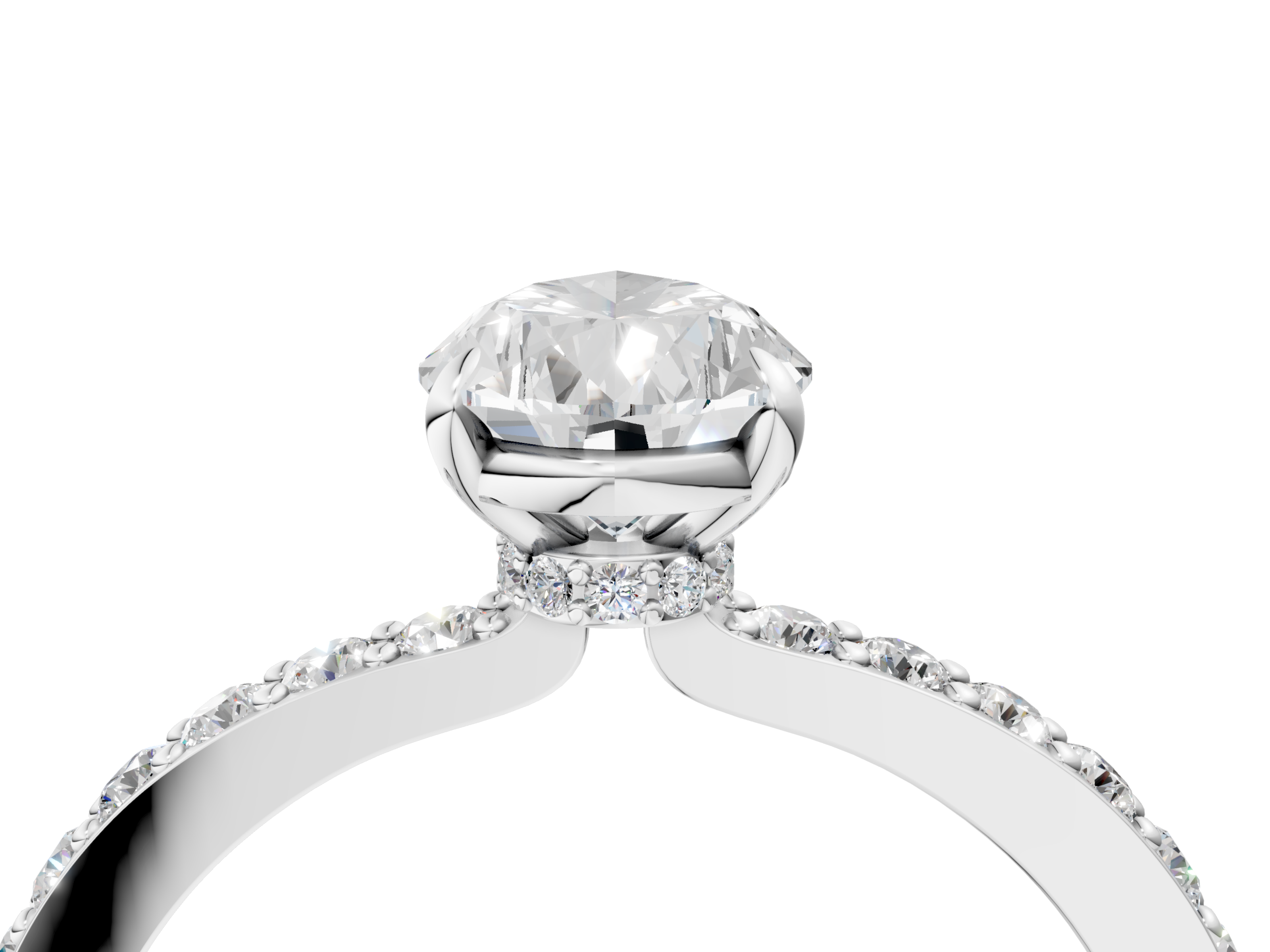 White gold Pear Cut Diamond Ring with Pavé Band and Four-Prong Setting_93