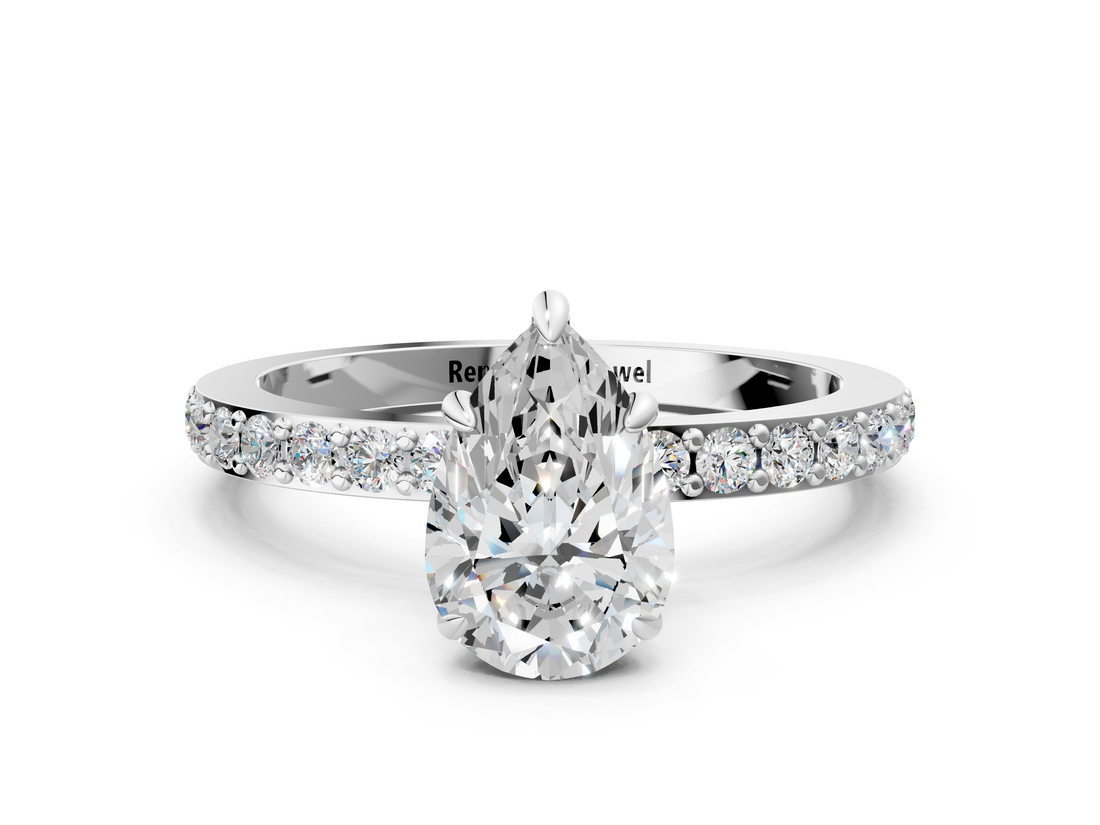 White gold Pear Cut Diamond Ring with Pavé Band and Four-Prong Setting_93