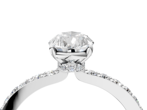 White gold Pear Cut Diamond Ring with Pavé Band and Four-Prong Setting_93