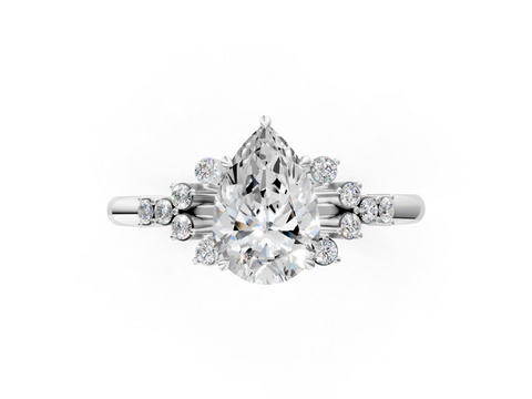 White gold Pear Cut Diamond Ring with Side Stones on a White Gold Band and Four-Prong Setting_20