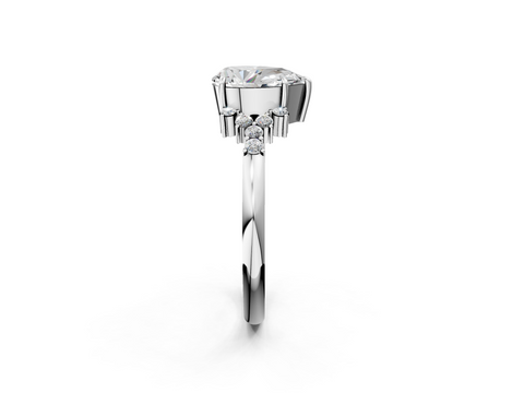 White gold Pear Cut Diamond Ring with Side Stones on a White Gold Band and Four-Prong Setting_22