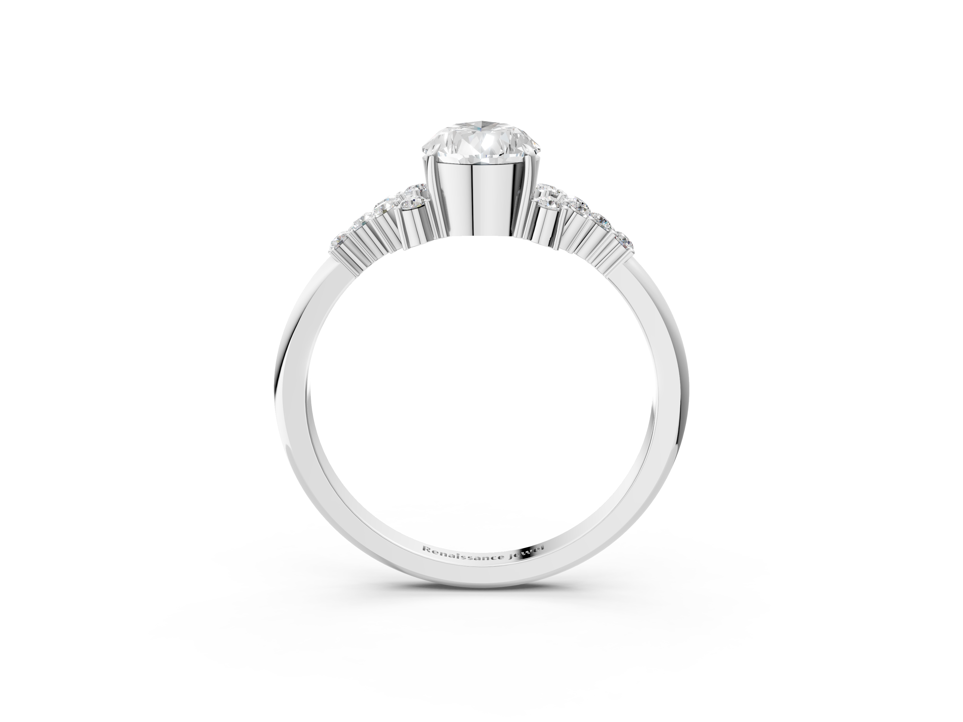 White gold Pear Cut Diamond Ring with Side Stones on a White Gold Band and Four-Prong Setting_23