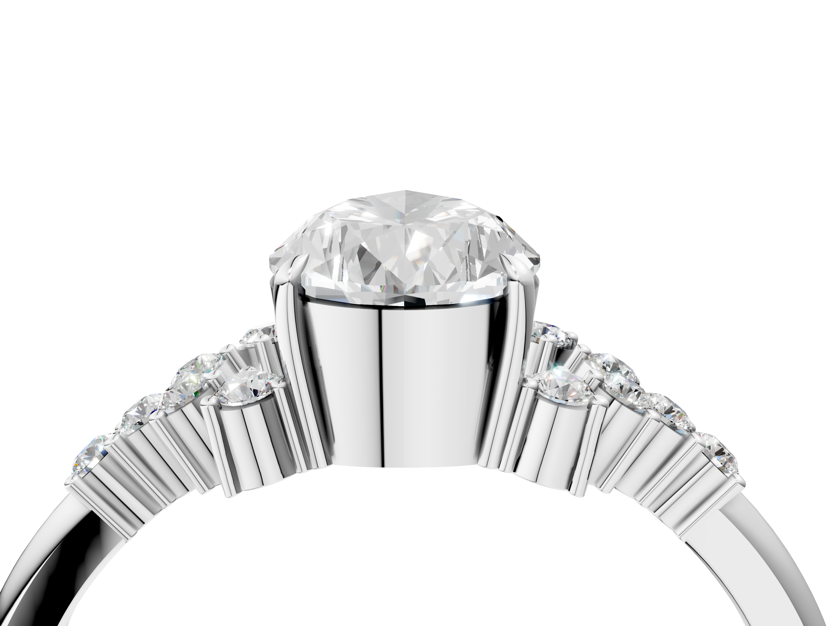 White gold Pear Cut Diamond Ring with Side Stones on a White Gold Band and Four-Prong Setting_24