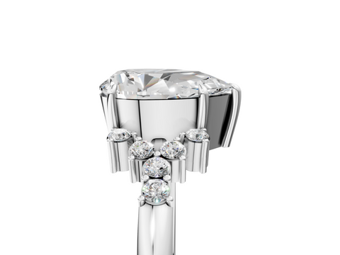 White gold Pear Cut Diamond Ring with Side Stones on a White Gold Band and Four-Prong Setting_25