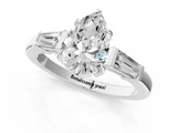 White gold Pear Cut Diamond Ring with Tapered Baguette Side Stones in Four-Prong Setting_33