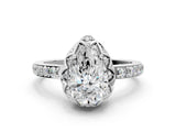White gold Pear Cut Diamond Scalloped Halo Engagement Ring with Round Shared Prong Band_12