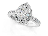 White gold Pear Cut Diamond Scalloped Halo Engagement Ring with Round Shared Prong Band_13
