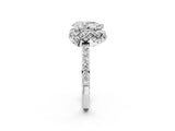 White gold Pear Cut Diamond Scalloped Halo Engagement Ring with Round Shared Prong Band_14