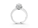 White gold Pear Cut Diamond Scalloped Halo Engagement Ring with Round Shared Prong Band_15