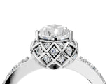 White gold Pear Cut Diamond Scalloped Halo Engagement Ring with Round Shared Prong Band_16