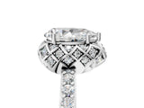 White gold Pear Cut Diamond Scalloped Halo Engagement Ring with Round Shared Prong Band_17