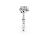 White gold Pear Cut Diamond Scalloped Halo Engagement Ring with Round Shared Prong Band_26