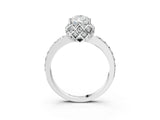 White gold Pear Cut Diamond Scalloped Halo Engagement Ring with Round Shared Prong Band_27