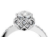 White gold Pear Cut Diamond Scalloped Halo Engagement Ring with Round Shared Prong Band_28
