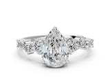 White gold Pear Cut Diamond Scattered Round Accent Ring with Prong Setting_18