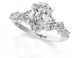 White gold Pear Cut Diamond Scattered Round Accent Ring with Prong Setting_19