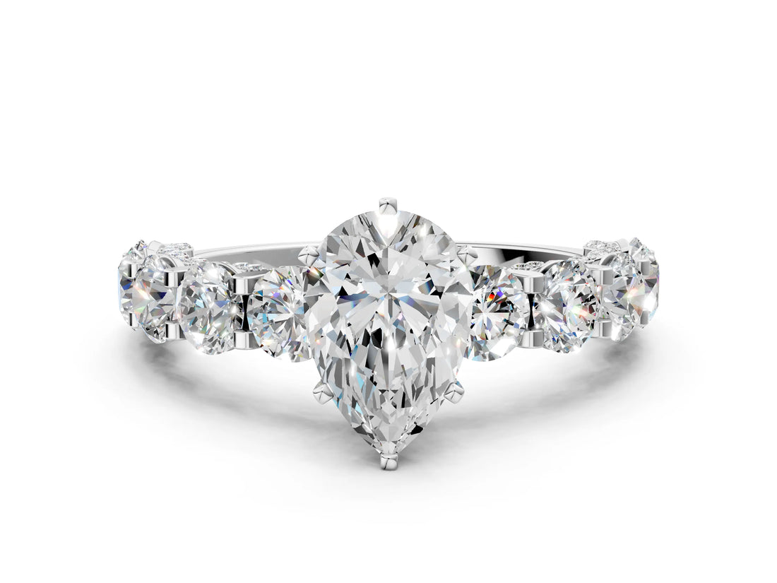 White gold Pear Cut Diamond Side Stone Engagement Ring with Four-Prong Setting_24