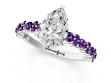 White gold Pear Cut Diamond Side Stone Solitaire Ring with Round with Amethyst side stone and Four-Prong Setting_1