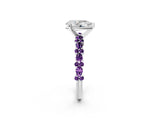 White gold Pear Cut Diamond Side Stone Solitaire Ring with Round with Amethyst side stone and Four-Prong Setting_14