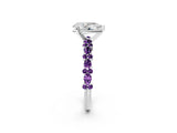 White gold Pear Cut Diamond Side Stone Solitaire Ring with Round with Amethyst side stone and Four-Prong Setting_2
