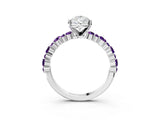 White gold Pear Cut Diamond Side Stone Solitaire Ring with Round with Amethyst side stone and Four-Prong Setting_3