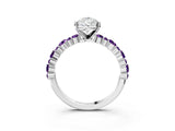 White gold Pear Cut Diamond Side Stone Solitaire Ring with Round with Amethyst side stone and Four-Prong Setting_3