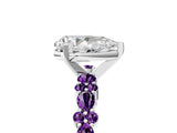 White gold Pear Cut Diamond Side Stone Solitaire Ring with Round with Amethyst side stone and Four-Prong Setting_5