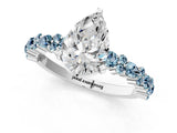 White gold Pear Cut Diamond Side Stone Solitaire Ring with Round with Aquamarine side stone and Four-Prong Setting_1