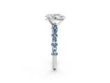 White gold Pear Cut Diamond Side Stone Solitaire Ring with Round with Aquamarine side stone and Four-Prong Setting_10