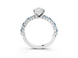 White gold Pear Cut Diamond Side Stone Solitaire Ring with Round with Aquamarine side stone and Four-Prong Setting_15