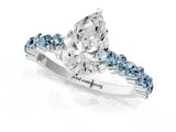 White gold Pear Cut Diamond Side Stone Solitaire Ring with Round with Aquamarine side stone and Four-Prong Setting_1