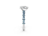 White gold Pear Cut Diamond Side Stone Solitaire Ring with Round with Aquamarine side stone and Four-Prong Setting_2