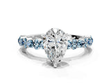 White gold Pear Cut Diamond Side Stone Solitaire Ring with Round with Aquamarine side stone and Four-Prong Setting_20