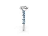 White gold Pear Cut Diamond Side Stone Solitaire Ring with Round with Aquamarine side stone and Four-Prong Setting_26