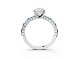 White gold Pear Cut Diamond Side Stone Solitaire Ring with Round with Aquamarine side stone and Four-Prong Setting_3