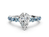 White gold Pear Cut Diamond Side Stone Solitaire Ring with Round with Aquamarine side stone and Four-Prong Setting_8