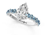 White gold Pear Cut Diamond Side Stone Solitaire Ring with Round with Aquamarine side stone and Four-Prong Setting_9