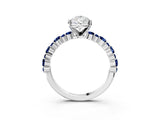 White gold Pear Cut Diamond Side Stone Solitaire Ring with Round with Blue Sapphire side stone and Four-Prong Setting_3