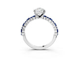 White gold Pear Cut Diamond Side Stone Solitaire Ring with Round with Blue Sapphire side stone and Four-Prong Setting_3